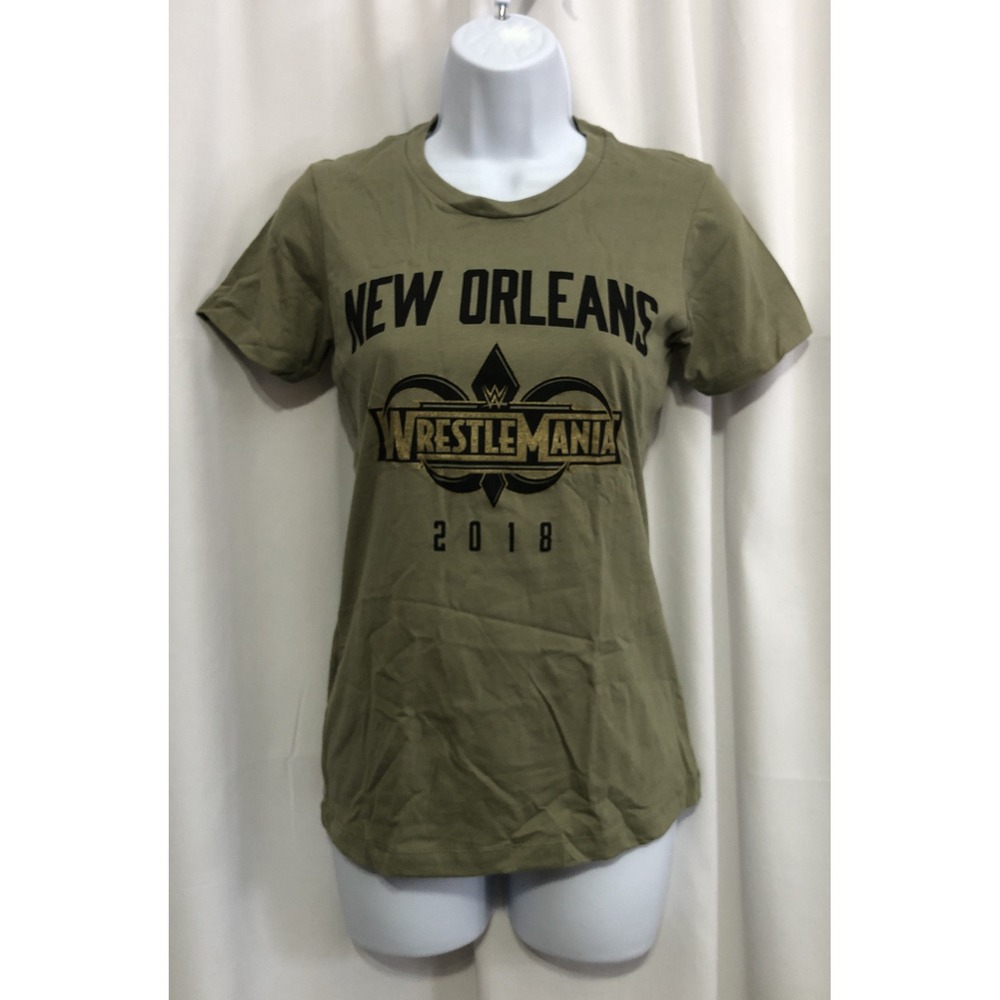 WWE WrestleMania 34 T-Shirt Small Olive Green Excellent New Orleans 2018 Graphic